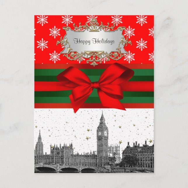 Postal Festiva Londres Inglaterra Navidades del Skyline Red Snowf (Anverso)