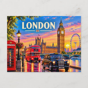 Postal Festiva Londres Inglaterra Viaje Vintage - Big Ben, Autobú