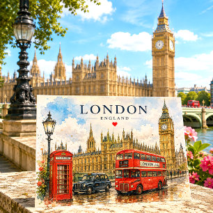 Postal Festiva Londres Vintage Retro Big Ben Reino Unido Viajes