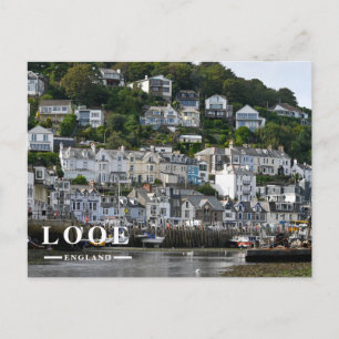 Postal Festiva Looe Cornwall Pueblo costero junto al mar