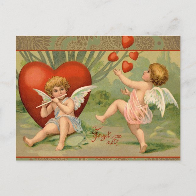 Postal Festiva Los Cupidos de San Valentín aman la antigua cosech (Anverso)