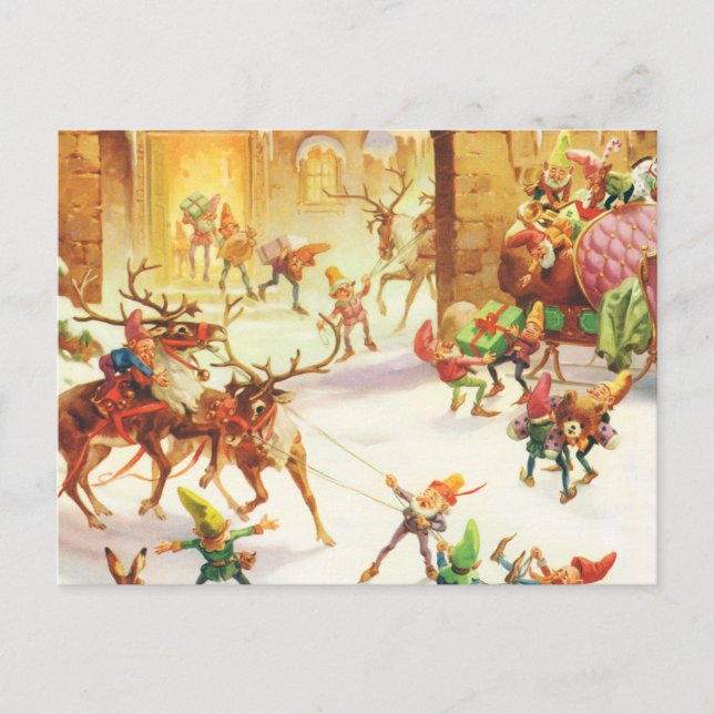Postal Festiva Los duendes de Santa en el Polo Norte (Anverso)