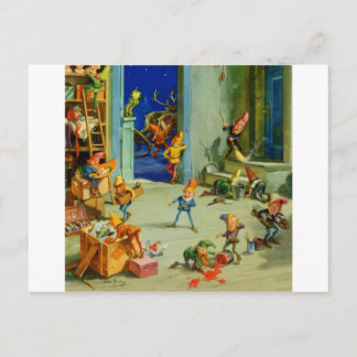 Postal Festiva Los elfos de Santa Elena trabajando en su taller s