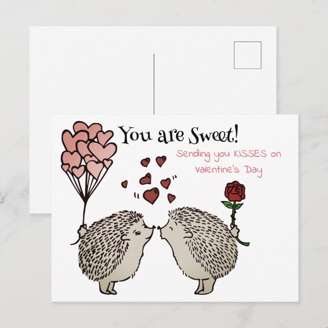 Postal Festiva Los erizos besan el amor de San Valentín (Anverso / Reverso)