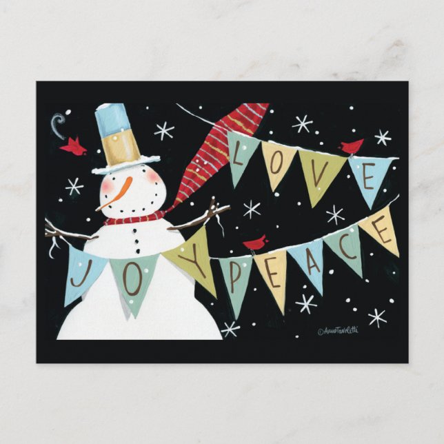 Postal Festiva Los hombres de nieve modernos aman, disfrutan, paz (Anverso)