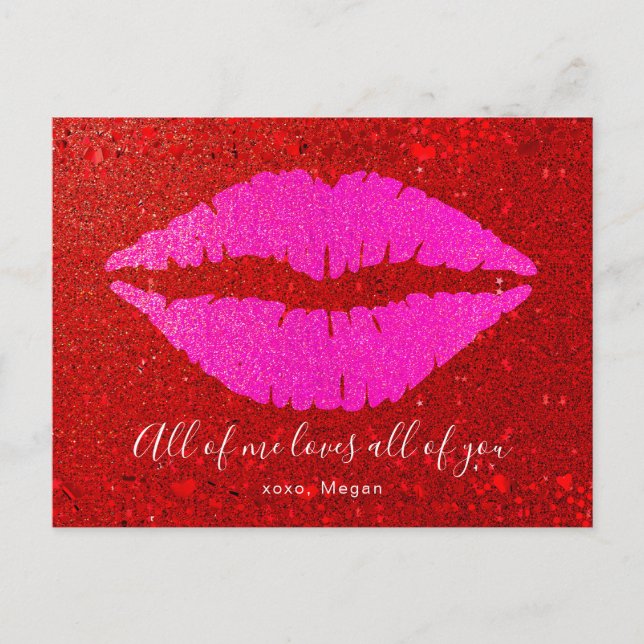 Postal Festiva Los labios rosados Purpurina rojo Valentine All Me (Anverso)
