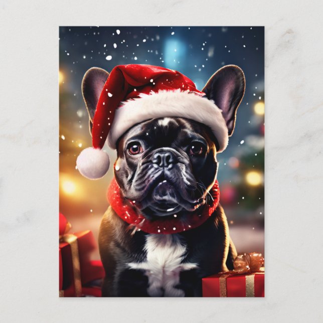 Postal Festiva Los Navidades de Bulldog franceses (Anverso)