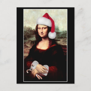Postal Festiva Los Navidades de Mona Lisa, Santa Hat