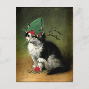 Postal Festiva Los Navidades gatitos y anticuados