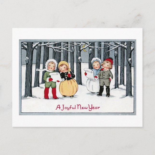 Postal Festiva Los niños cantan en Año Nuevo (Anverso)