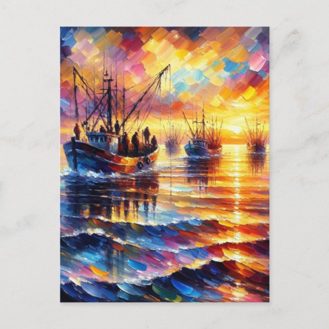 Postal Festiva Los pescadores recuperan al amanecer.