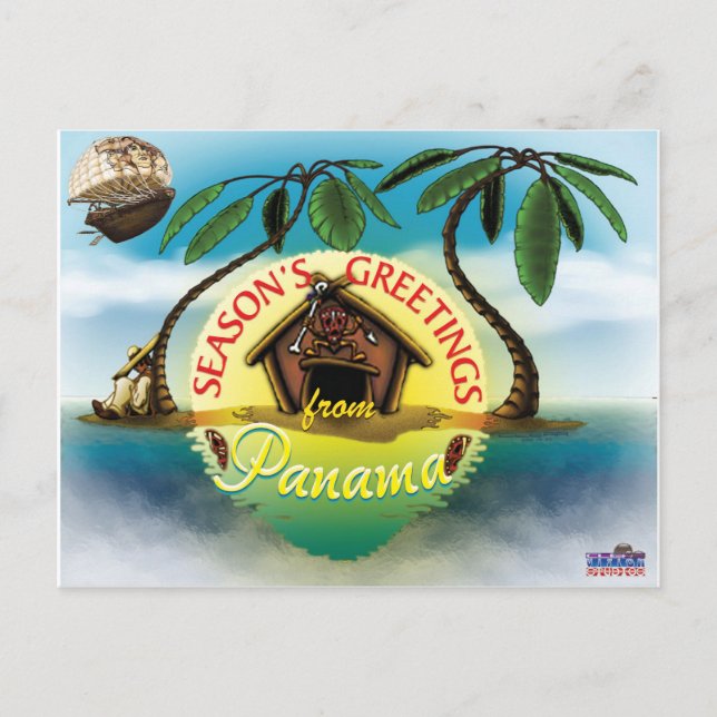 Postal Festiva Los saludos de la estación de Panamá (Anverso)