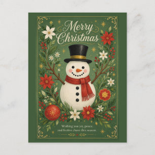 Postal Festiva Los saludos del muñeco de nieve elegante