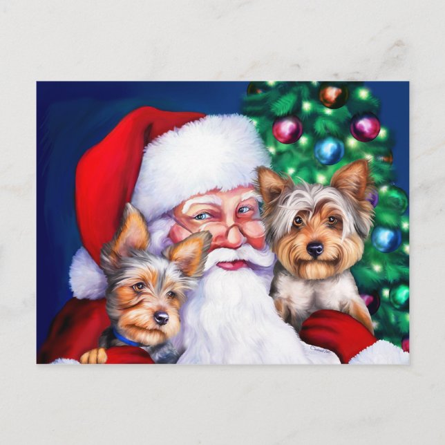 Postal Festiva Los yorkies de Santa a los Navidades (Anverso)