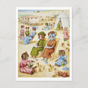 Postal Festiva Loui Wain, Gatos en la Playa,
