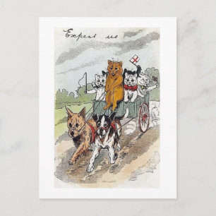 Postal Festiva Loui Wain, Gatos y Perros,