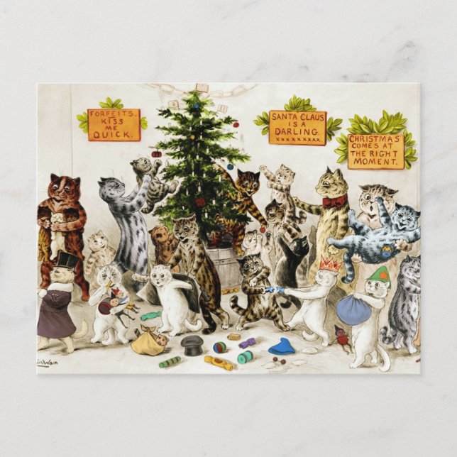 Postal Festiva Louis Wain Cats Christmas Tree Decorating Party (Anverso)