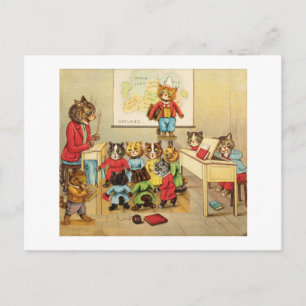 Postal Festiva Louis Wain, Gatos en la Escuela,