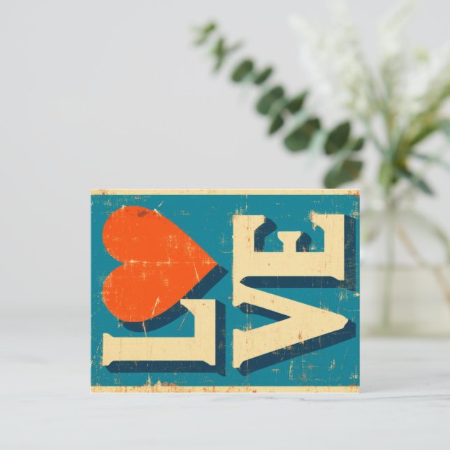Postal Festiva LOVE gráficos inspirados en los años 1960 (Anverso de pie)