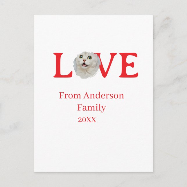 Postal Festiva Love holidays cat photo pet family name bold lette (Anverso)