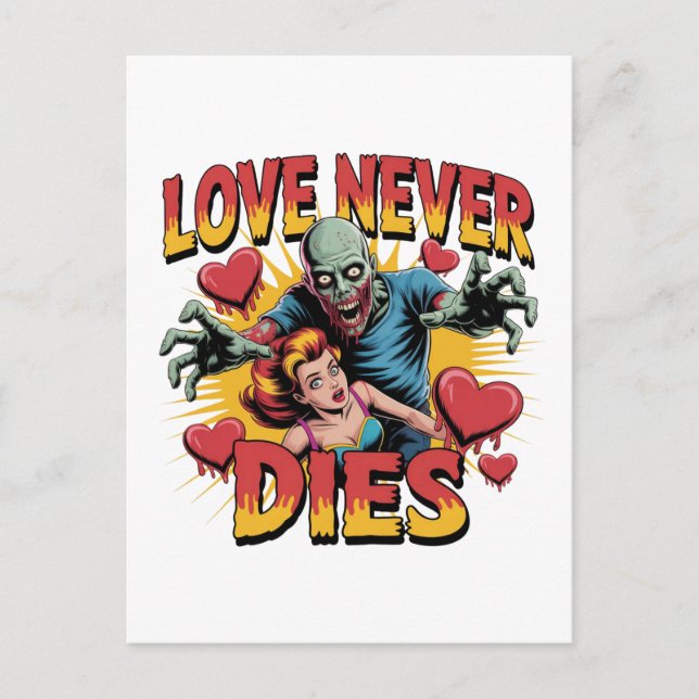 Postal Festiva Love Never Dies – Retro Zombie Horror Pin-Up (Anverso)