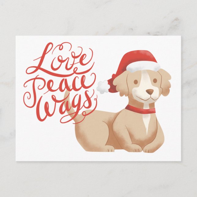 Postal Festiva Love Peace Wags Cute Santa Dog Navidades (Anverso)