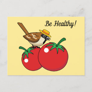 Postal Festiva Lover Sparrow Orgánico come tomate rojo   Añadir t