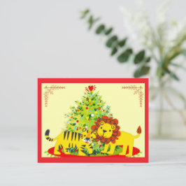 Postal Festiva Loving Lion & Tiger Happy Holiday Postcard