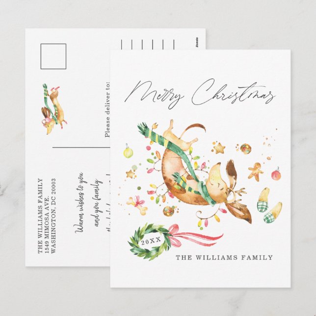 Postal Festiva Luces adorables de perros felices Navidades de Dac (Anverso / Reverso)