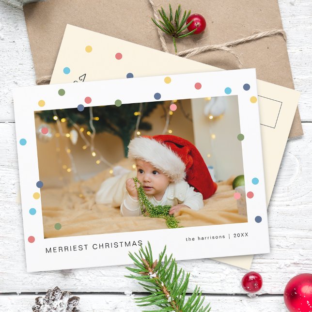 Postal Festiva Luces Coloridas Modernas Foto (Modern Colorful Lights Photo Holiday Postcard)