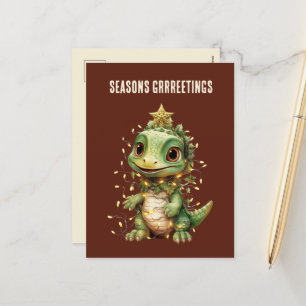 Postal Festiva Luces de los Navidades de los dinosaurios acuarela