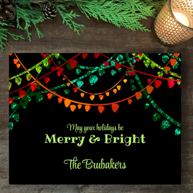Postal Festiva Luces de Navidades coloridas únicas personalizadas (Customize this colorful, fun and creative Christmas light design postcard. Original art to share.)