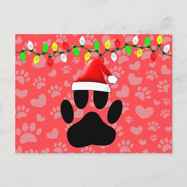 Postal Festiva Luces de Navidades de Dog Pawprint Santa Hat (Anverso)