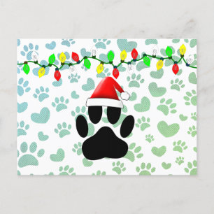 Postal Festiva Luces de Navidades de Dog Pawprint Santa Hat