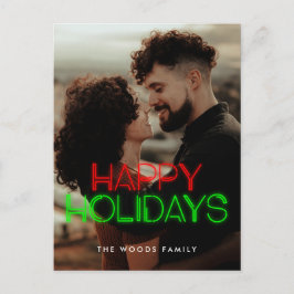 Postal Festiva Luces de neón de los años 80 Felices vacaciones fo