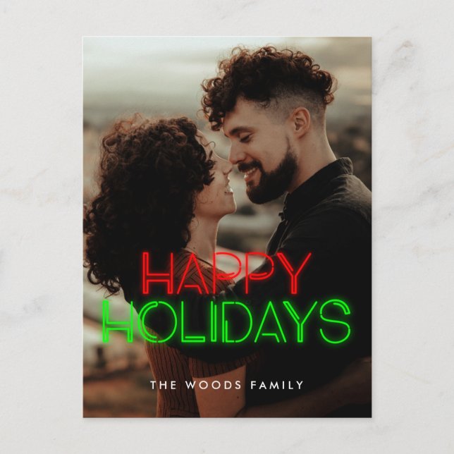 Postal Festiva Luces de neón de los años 80 Felices vacaciones fo (Anverso)