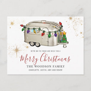 Postal Festiva Luces Navideñas Camper Plateadas Vintage