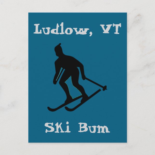 Postal Festiva Ludlow, VT Ski Bum (esquí Vermont de montaña verde (Anverso)