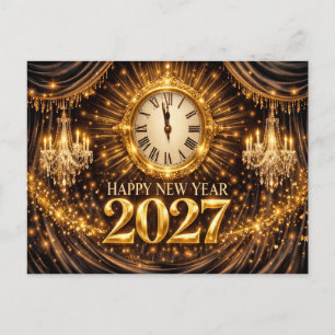 Postal Festiva Lujoso Año Nuevo Negro Dorado Elegante 2027