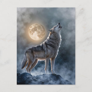 Postal Festiva Luna de Lobo Aullador del Solsticio de Invierno