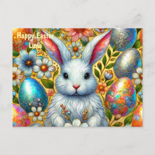 POSTAL FESTIVA LUNA ~ FELIZ BUNNY GREETY ORIENTAL ~