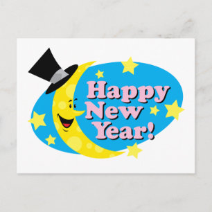 Postal Festiva Luna y Estrellas de Año Nuevo