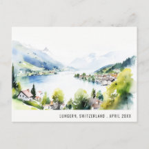 Lungern Suiza Aquarela Paisaje Viaje