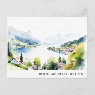 Postal Festiva Lungern Suiza Aquarela Paisaje Viaje