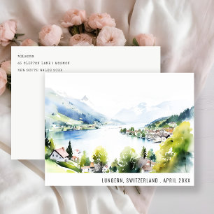 Postal Festiva Lungern Suiza Aquarela Paisaje Viaje