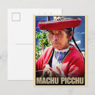 Postal Festiva Machu Picchu Perú mujer local anciana regalos