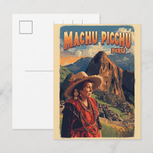 Postal Festiva Machu Picchu Perú mujer local anciana regalos