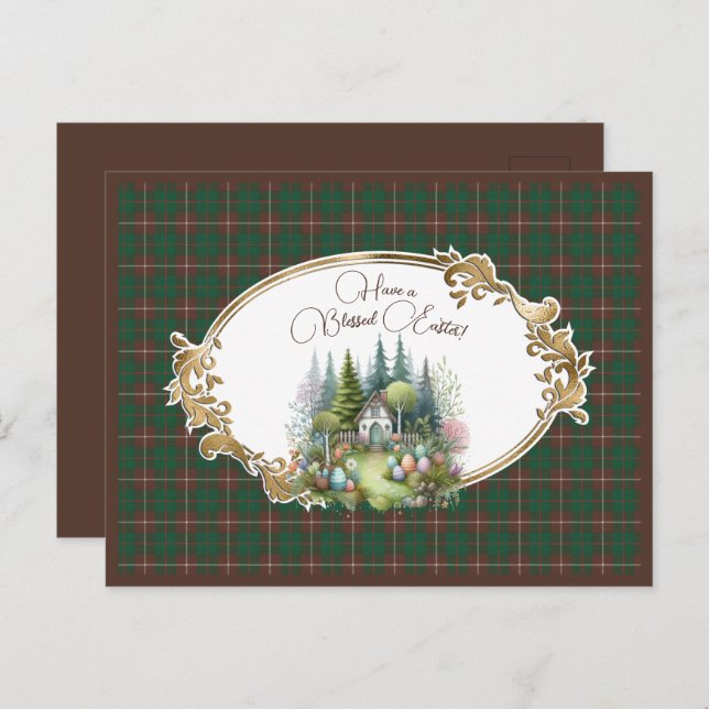 Postal Festiva MacKinnon Hunting Scottish Tartan Easter (Anverso / Reverso)