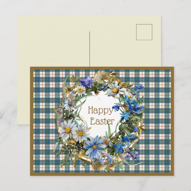 Postal Festiva MacRae Conchra Scottish Tartan Easter Floral (Anverso / Reverso)