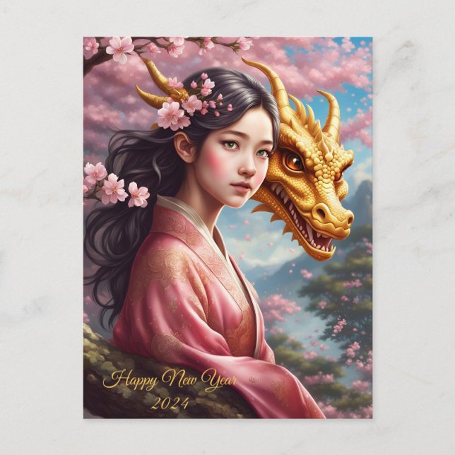 Postal Festiva Mädchen zwischen Kirschblüten  (Anverso)